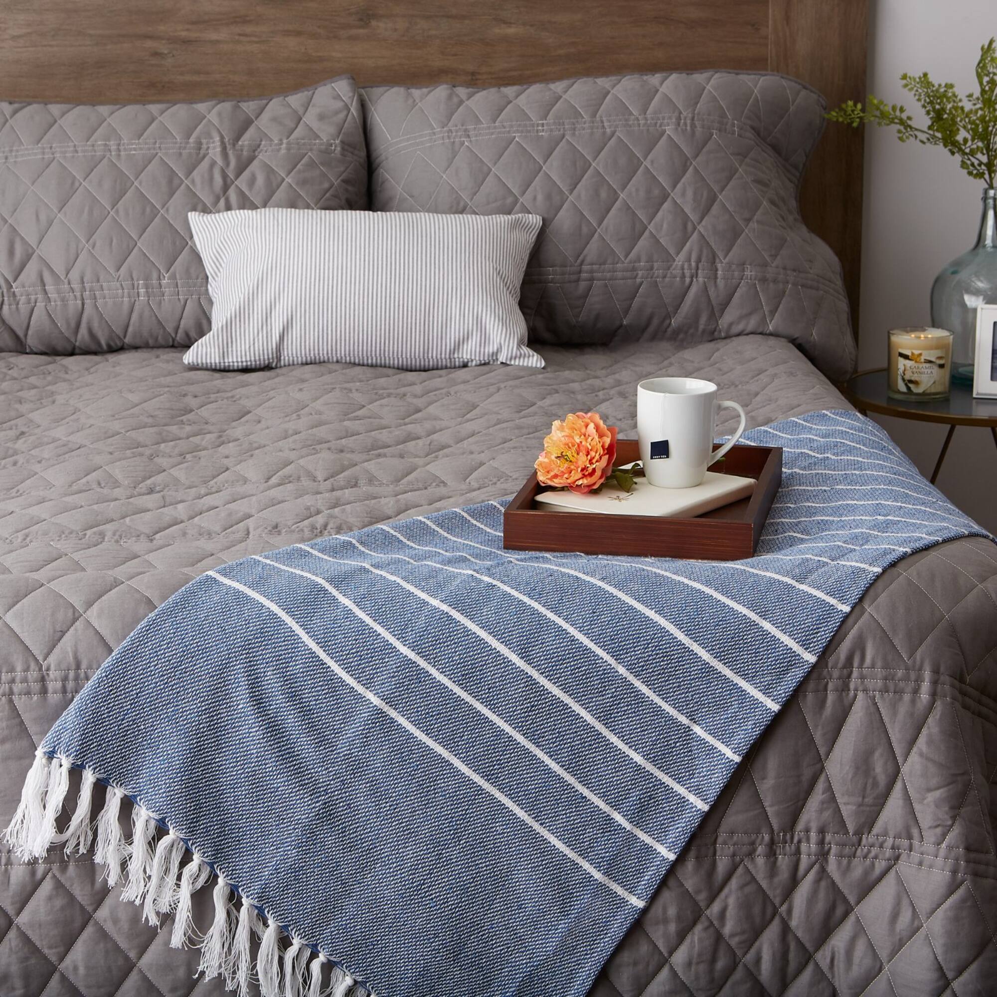 DII® French Blue & White Thin Stripe Throw